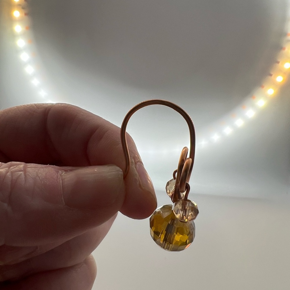 Copper and Amber Beaded Hand-Twisted Drop Earrings - Picture 2 of 3